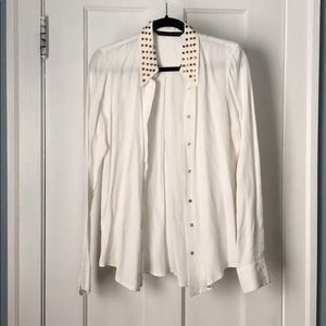 Zara studded collar white dress shirt button up